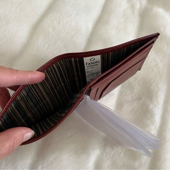 Men’s Leather Bifold Wallet by Aldo Nero  Gorgeous Bicolor Rich Dark Brown - Picture 3 of 12